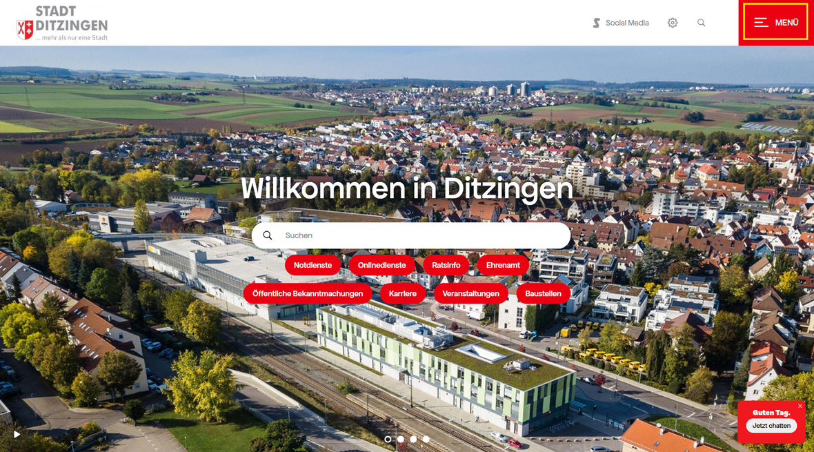 Menü der Hompage Stadt Ditzingen