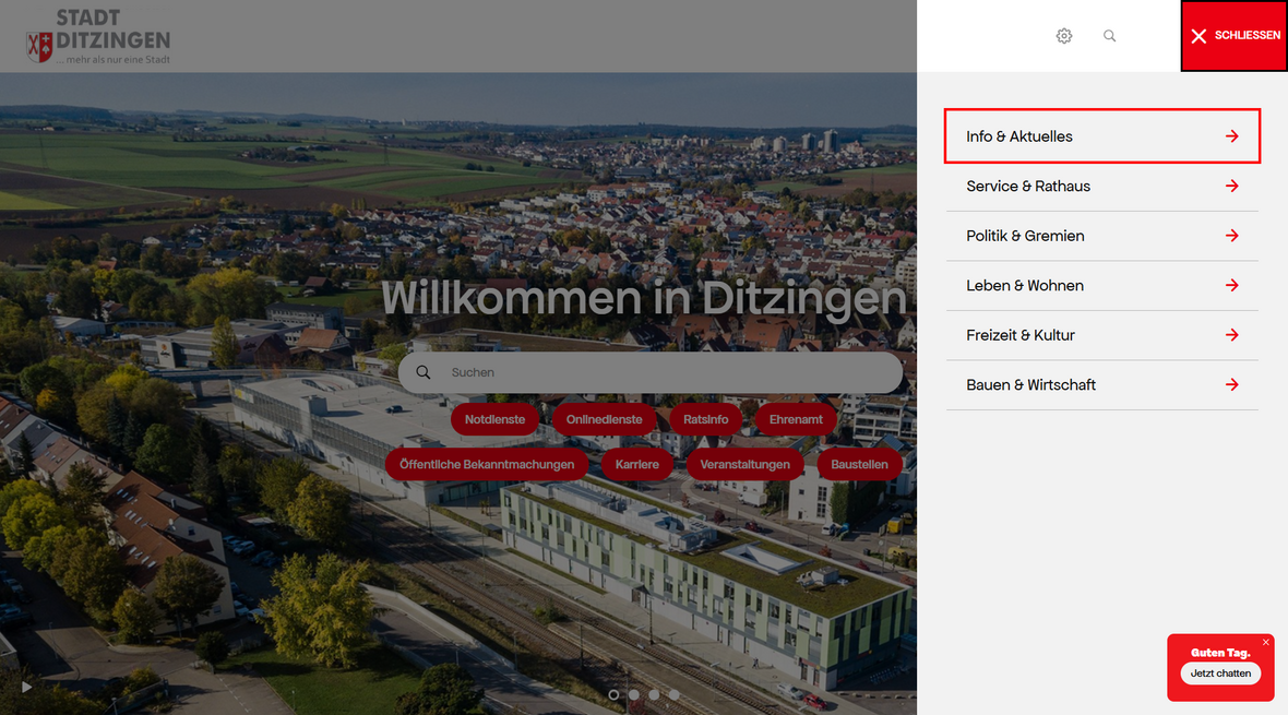 Hauptmenüpunkt Info und Aktuelles