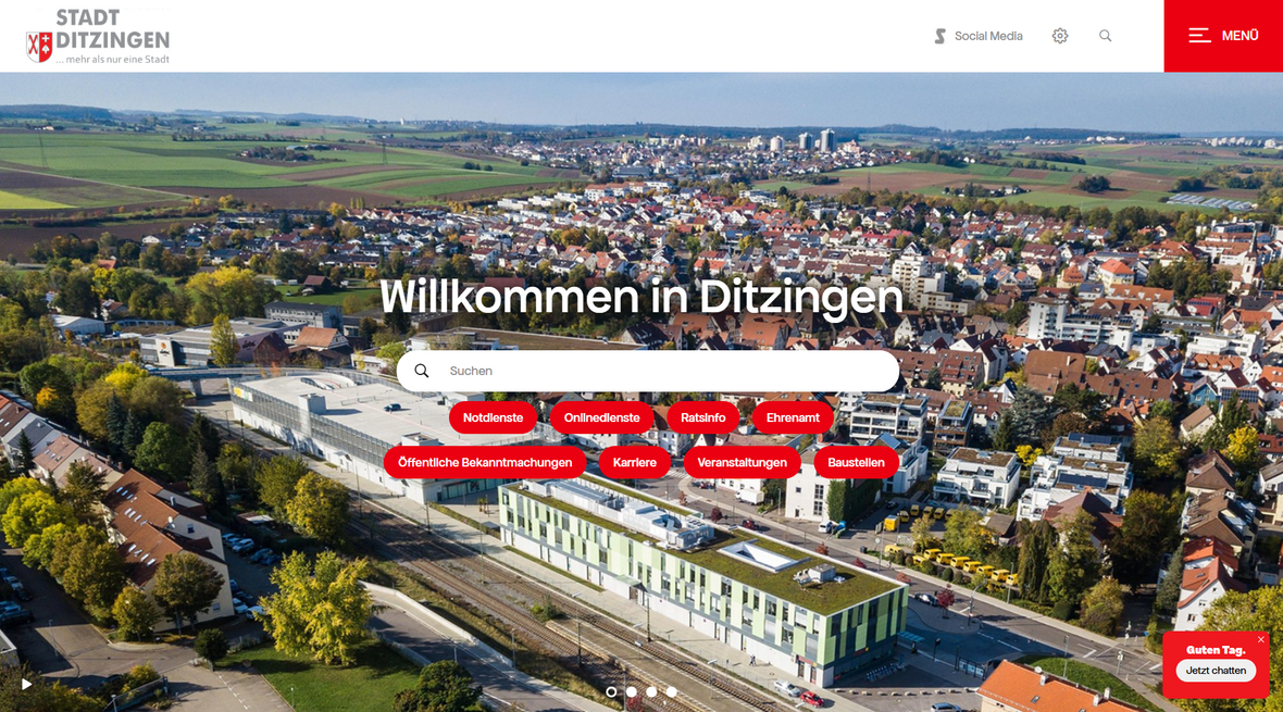 Startseite der Homepage von der Stadt Ditzingen