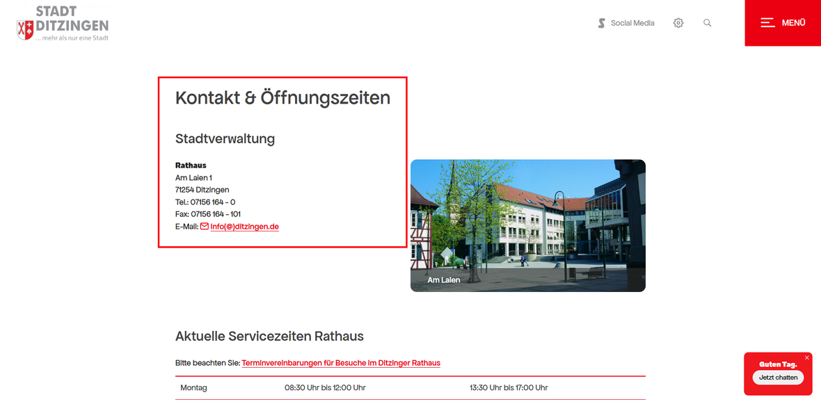 Kontakt der Stadtverwaltung Ditzingen