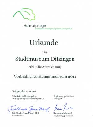 Urkunde fr das Stadtmuseum